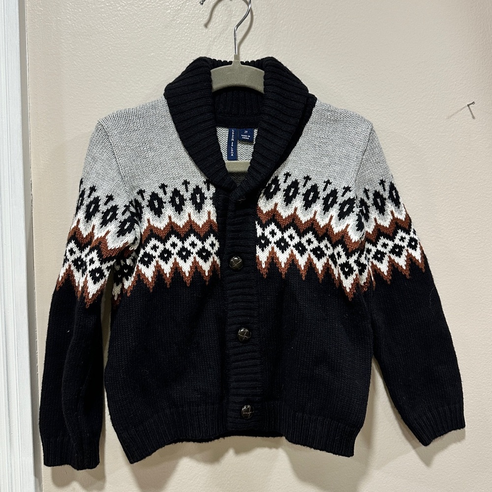 Janie and Jack Black and Gray Knit Cardigan for Toddler Boys
